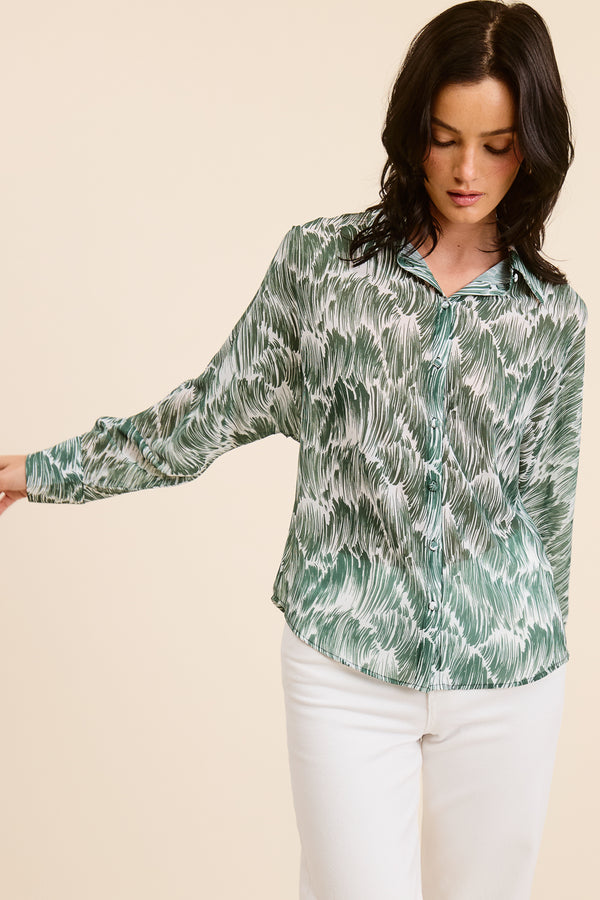 Green Feathered Button Down