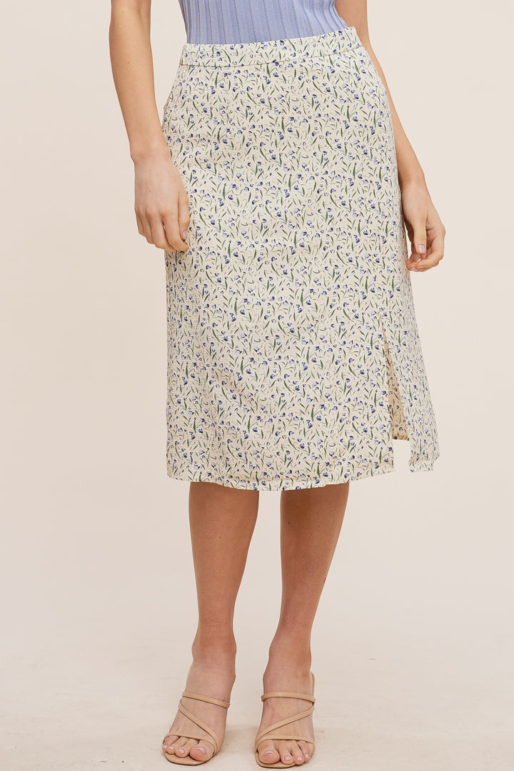 Cream Floral Midi Skirt