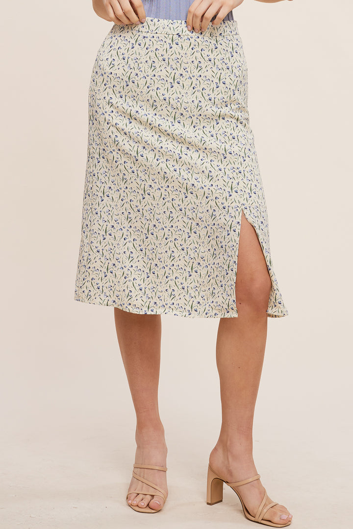 Cream Floral Midi Skirt