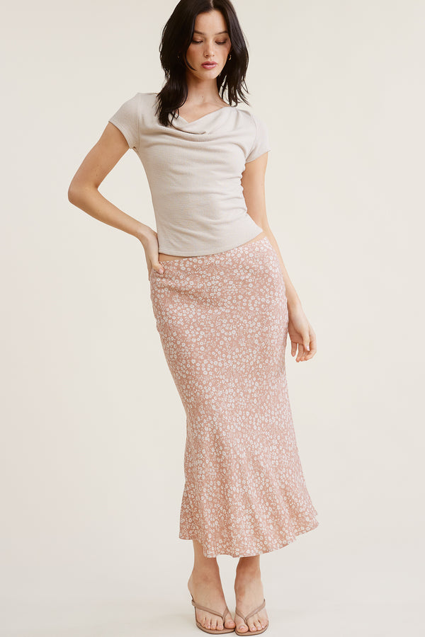 Mauve Floral Midi Skirt