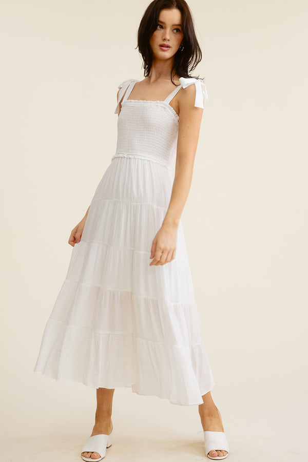 White Tie-Strap Midi Dress