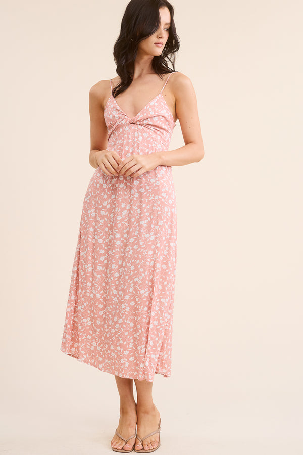 Pink and White Floral Midi Dress