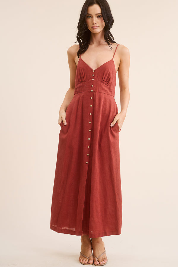 Red Button Front Maxi Dress
