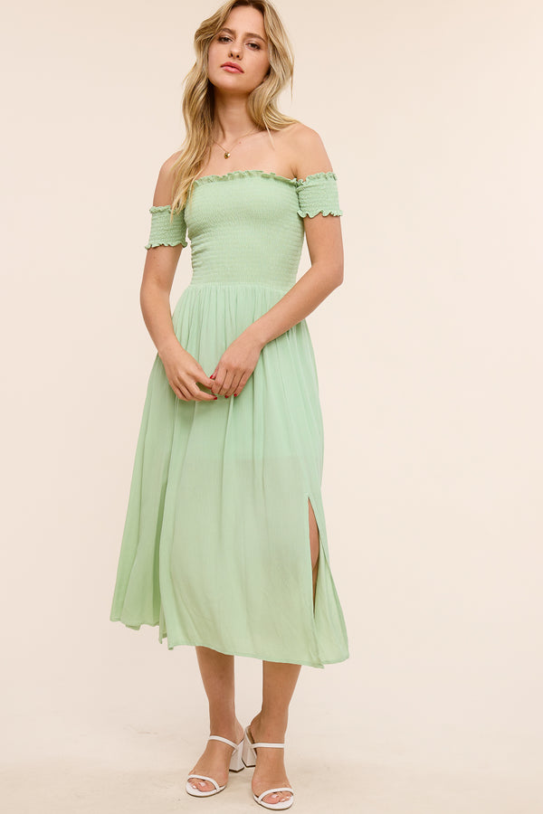 Green Off-The-Shoulder Midi Dress