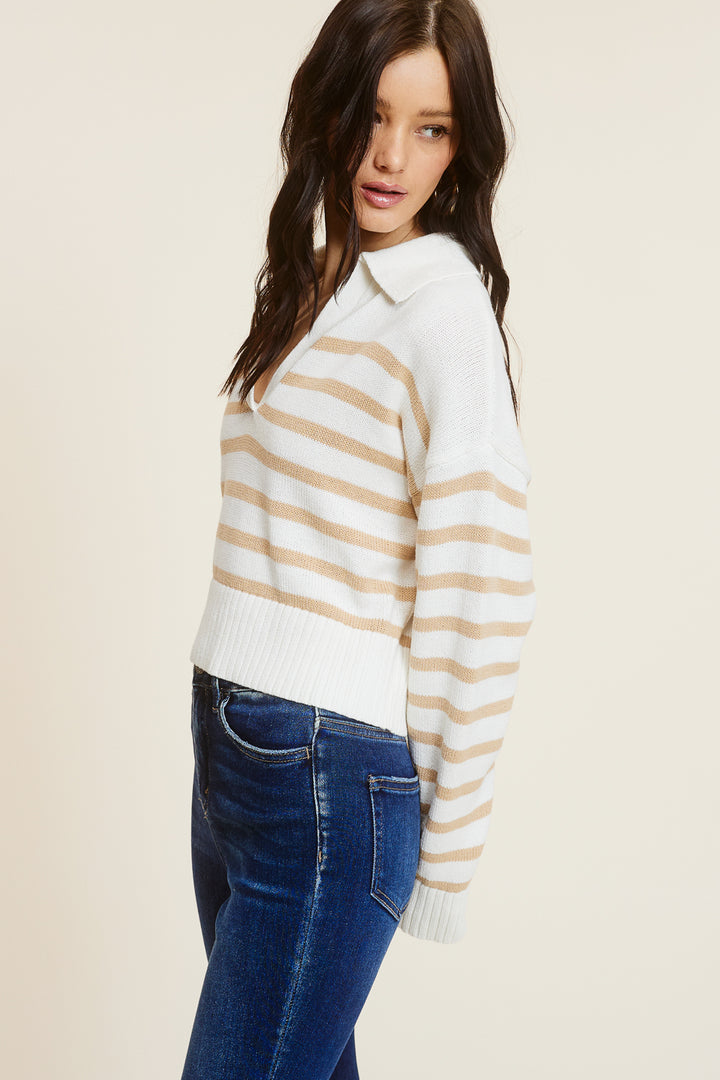 Cream and Tan Striped Sweater