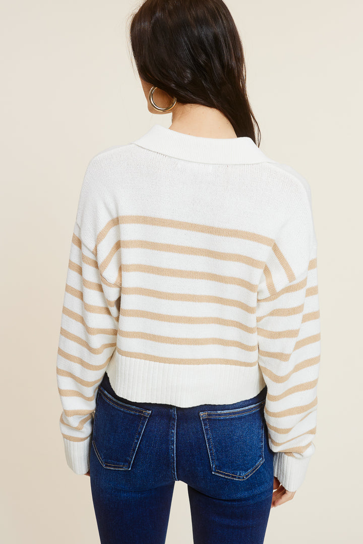 Cream and Tan Striped Sweater