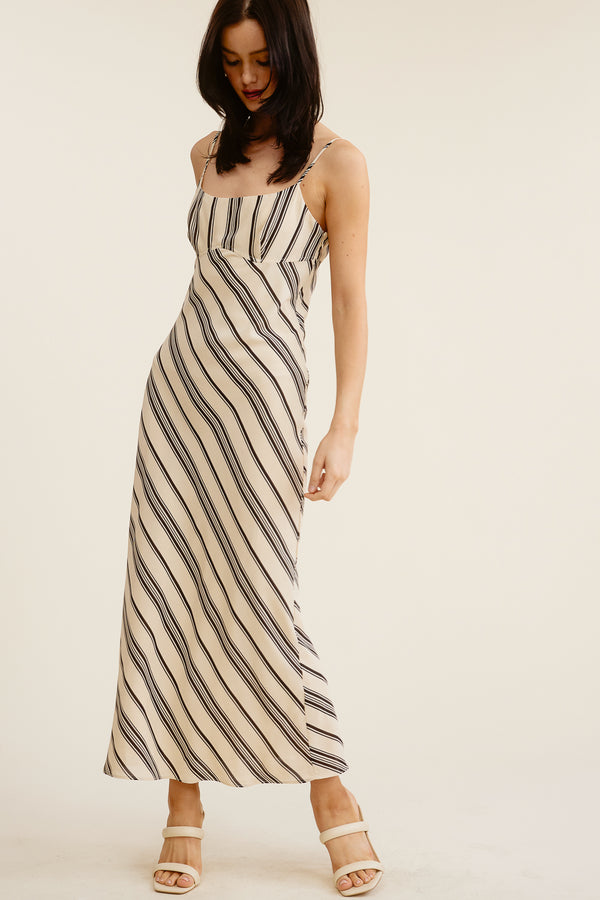 Cream and Black Striped Maxi Dress